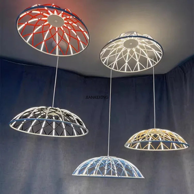 Afralia™ SKynest Rope LED Chandelier: Circular Woven Fireworks Light for Living Room & Restaurant