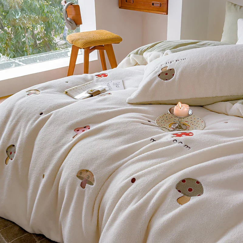 Afralia™ Embroidered Cashmere Winter Duvet Set | Queen Size Warm Bedding & Blanket Cover