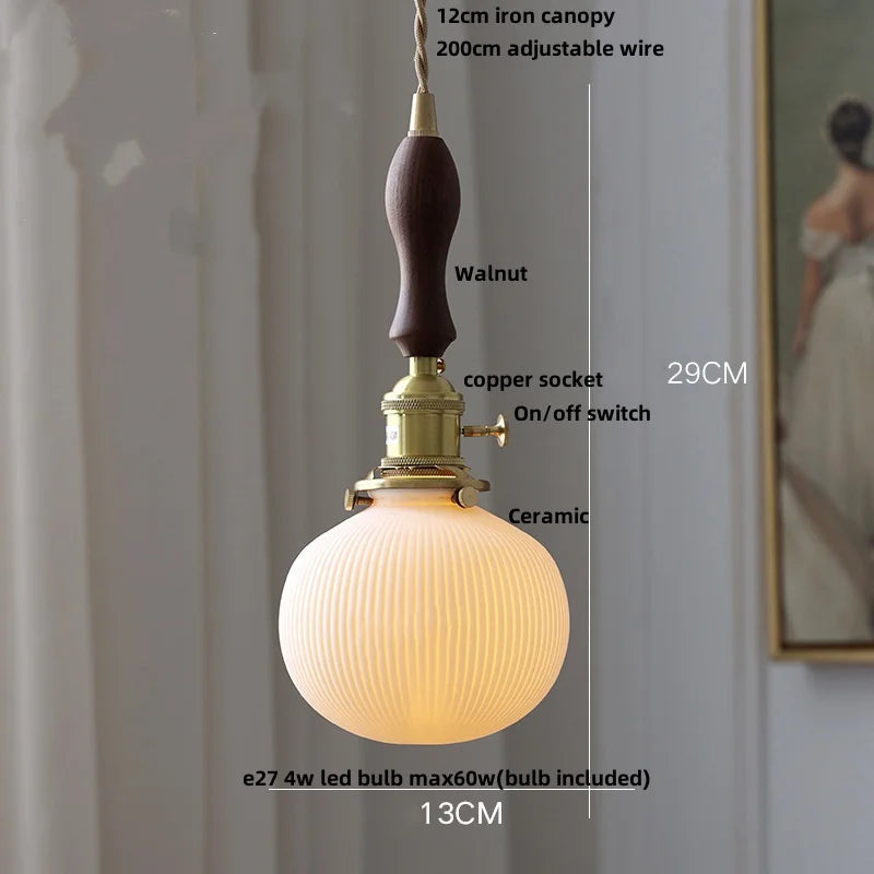 Afralia™ Wood Glass LED Pendant Lights Adjustable Modern Hanging Lamp