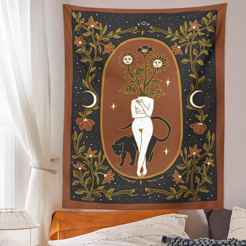 Moon Phase Tapestry Goddess Wall Hanging for Witchcraft Decor by Afralia™