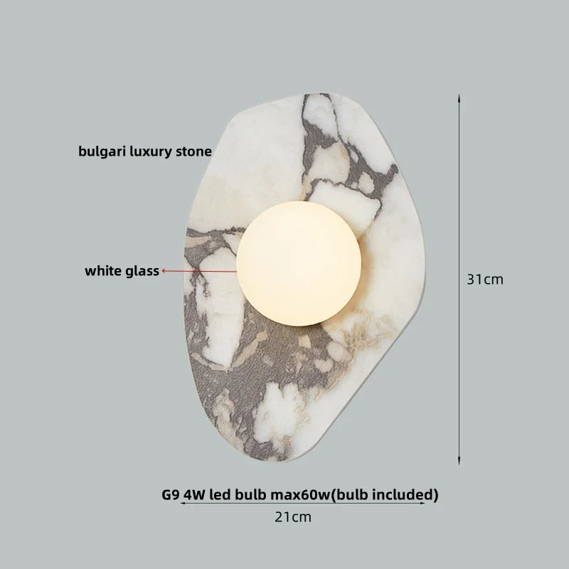 Afralia™ Wabi Sabi LED Wall Light Fixture Stone White Glass Bedside Lamp