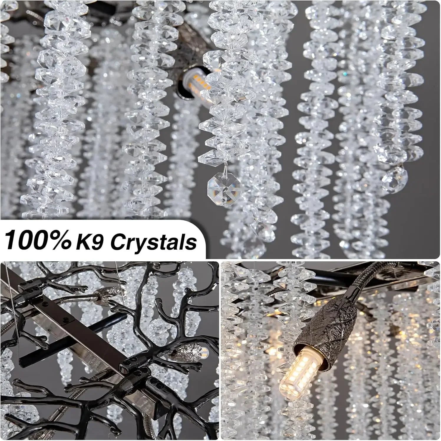 Afralia™ Round Black Crystal Chandelier for Dining Living Bedroom K9 Luxury Lighting