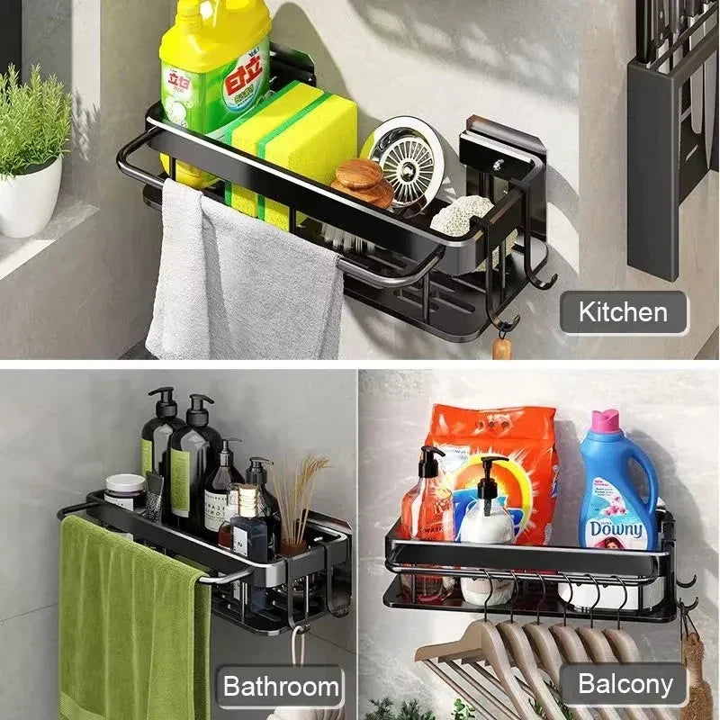 Afralia™ Aluminum Corner Shower Storage Rack - Punch-free Bathroom Shelf Organizer