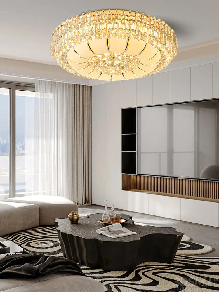 Afralia™ Luxury Gold Crystal Ceiling Light Chandeliers for Elegant Room Decor