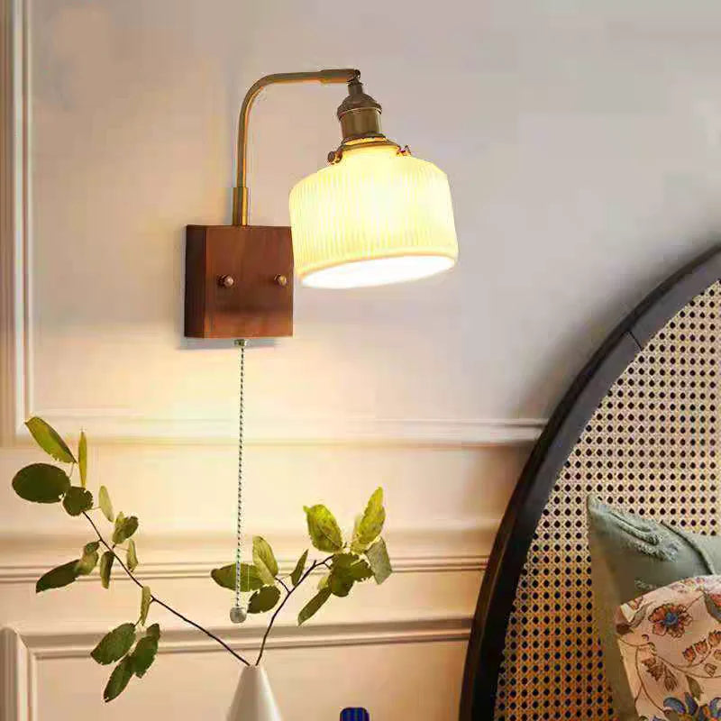 Afralia™ Rotatable Ceramic LED Wall Sconce Nordic Walnut Wood Bedside Lamp