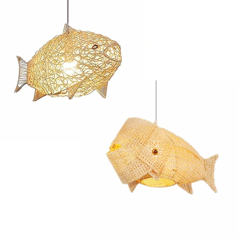 Afralia™ Nordic Bamboo Fish Art Pendant Light Fixture for Modern Kitchen Decor