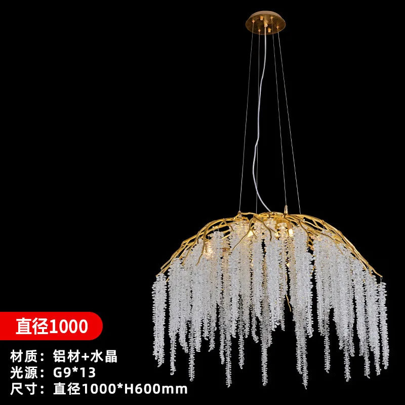 Afralia™ Crystal Pendant Light: Luxury Living Room Modern Golden Branch Chandelier