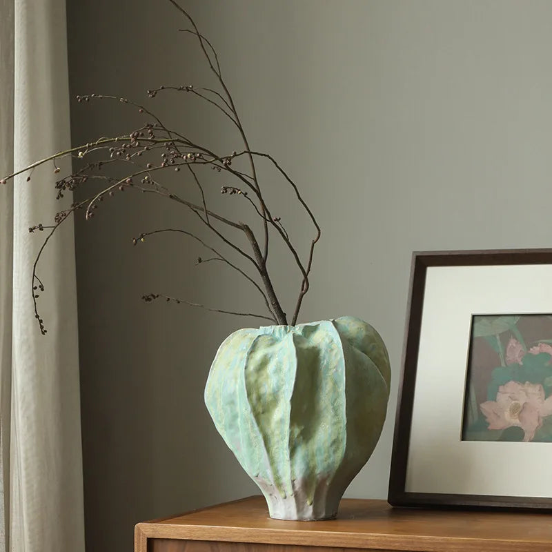 Afralia™ Geometric Ceramic Vase with Abstract Irregular Folds | Home Decor Handicrafts