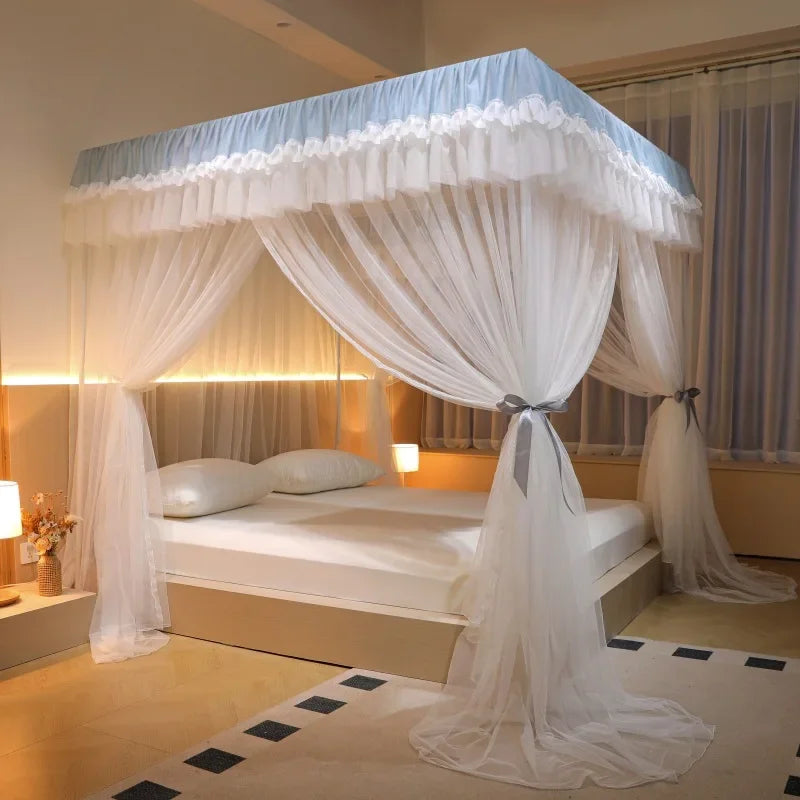 Afralia™ Korean Princess Square Top Canopy with Color Blocking Pleats & Bracket