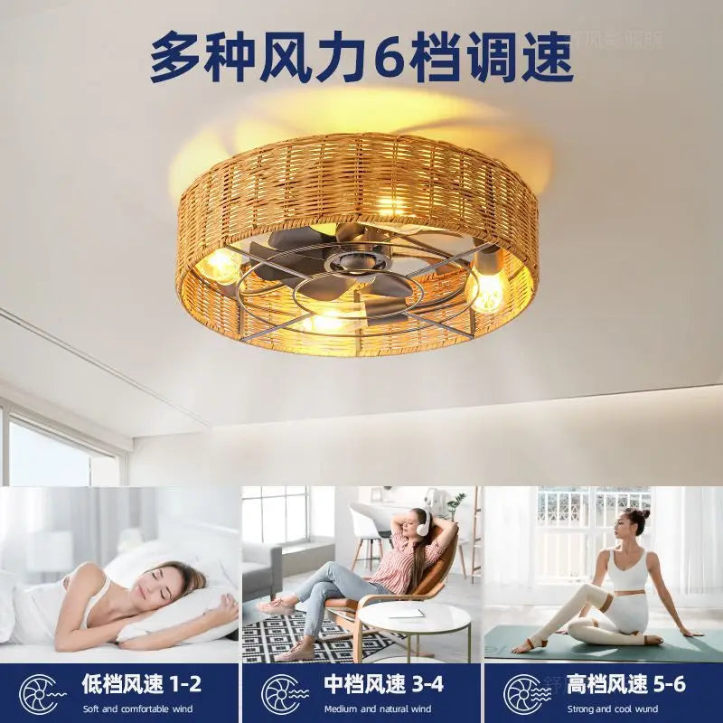 Afralia™ LED Ceiling Fan Retro Light with Remote Control for Living Room-Bedroom-Dining Room