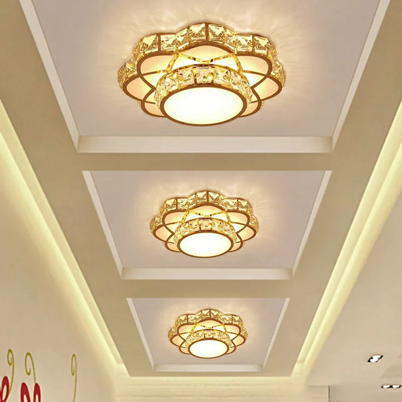 Afralia™ Modern Gold Crystal Ceiling Light for Hall Stairs Entrances