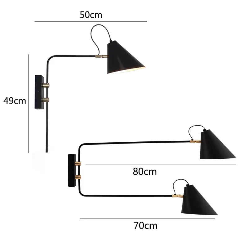 Afralia™ Industrial Vintage Wall Light Swing Arm Adjustable E27 Black Living Room