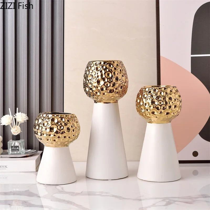 Afralia™ Gold Hammer Pattern Ceramic Vase: Creative Plant Pot for Table Decoration and Floral Arrangement