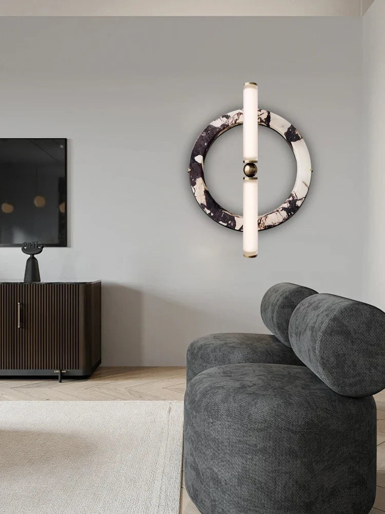 Afralia™ Round Marble Wall Lamp Minimalist Lights Stone Sconce Luxury Vintage Wall Mounted