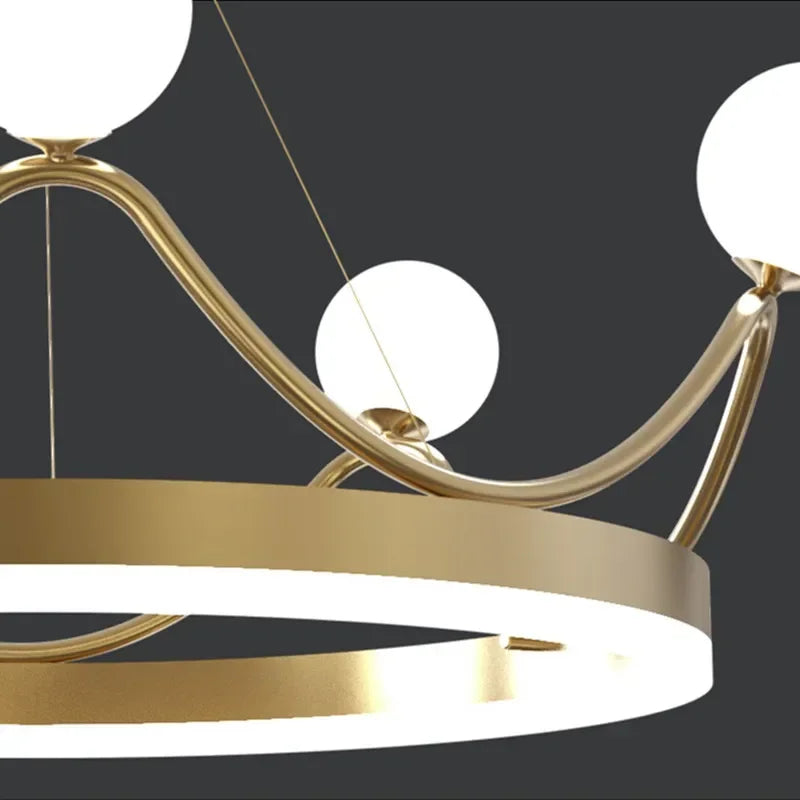 Afralia™ Glass Crown Chandelier Pendant Light for Bedroom Ceiling, Modern Suspension Lamp