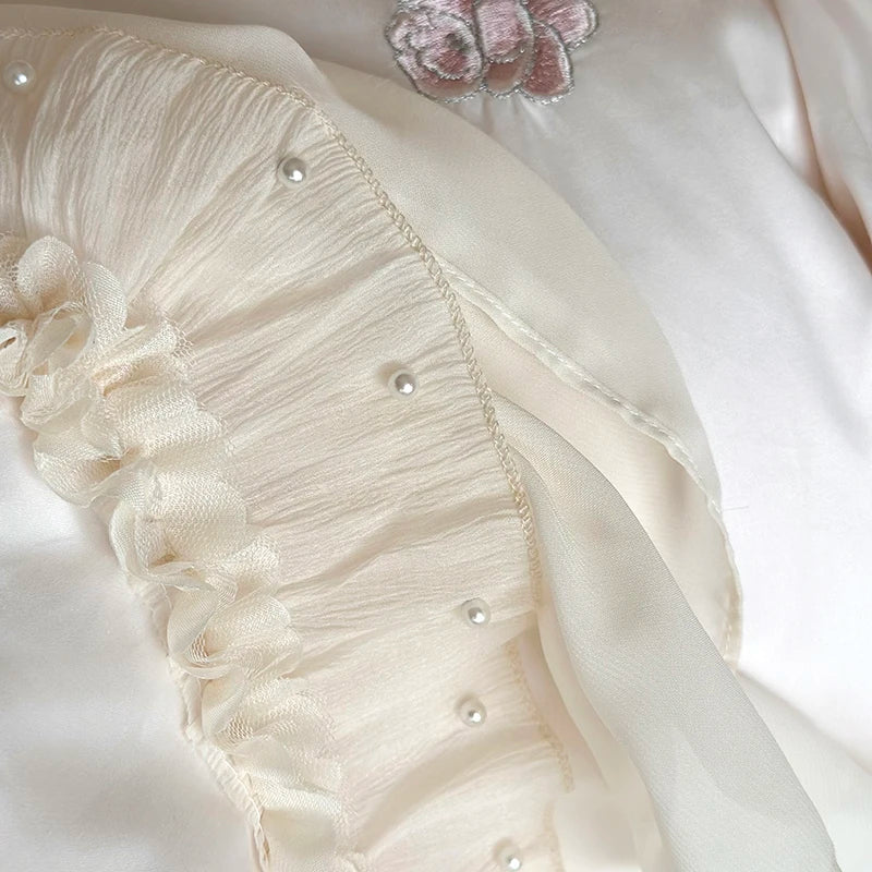 Afralia™ Vintage Rose Embroidery Lace Princess Wedding Bedding Set