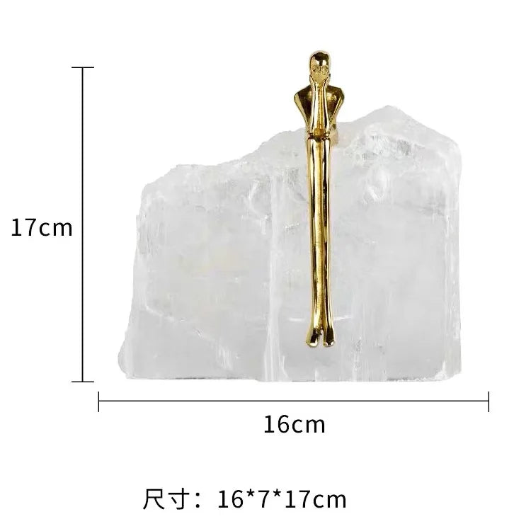 Afralia™ Golden Man Crystal Mountain Sculpture Home Decor Handcraft