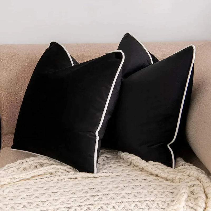 Velvet Pillow Cover with Black and White Edging - Afralia™ Luxury Cushions