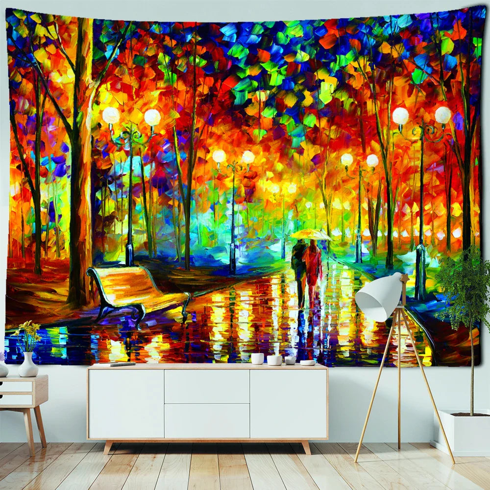 Afralia™ Modern Art Oil Painting Tapestry Wall Hanging for Bohemian Hippie Decor