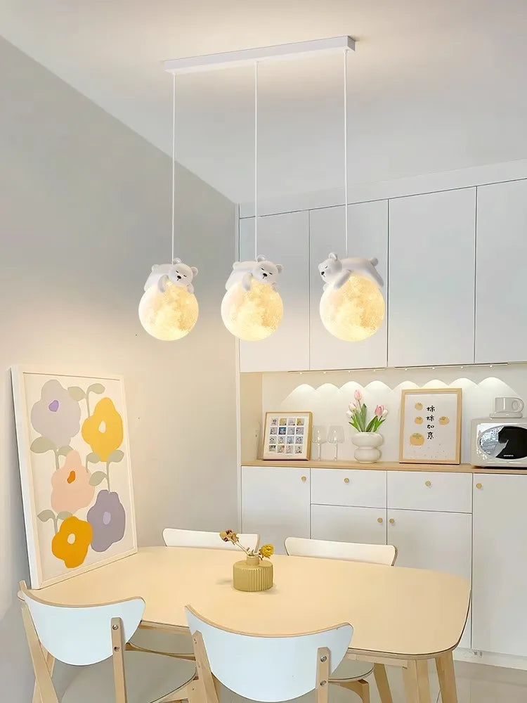 Afralia™ Moon LED Chandelier for Children's Room, Bedroom, Dining Room - Modern and Creative Lighting