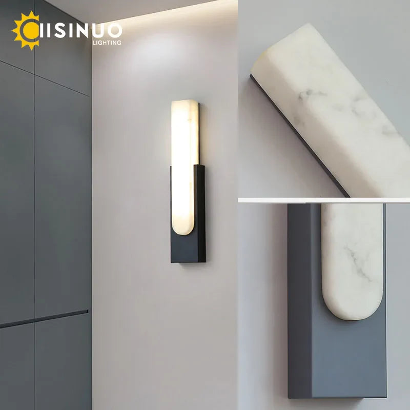 Afralia™ 19.6＂LED Marble Wall Sconce - Modern Indoor Bedside Lighting for Living Room