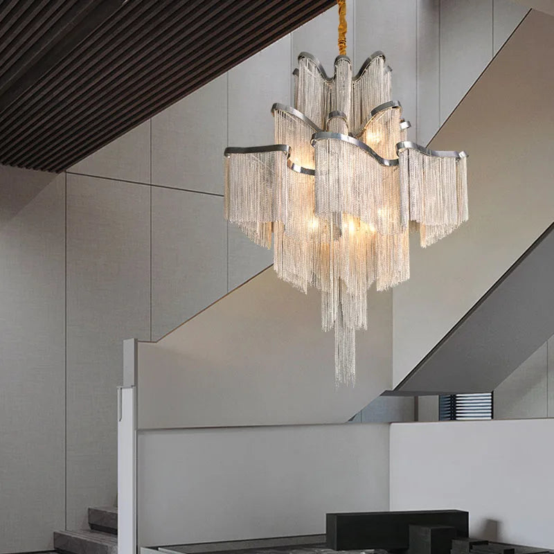 Afralia™ Modern Luxury Living Room Chandelier Silver Gold Hotel Bedroom Staircase Decoration