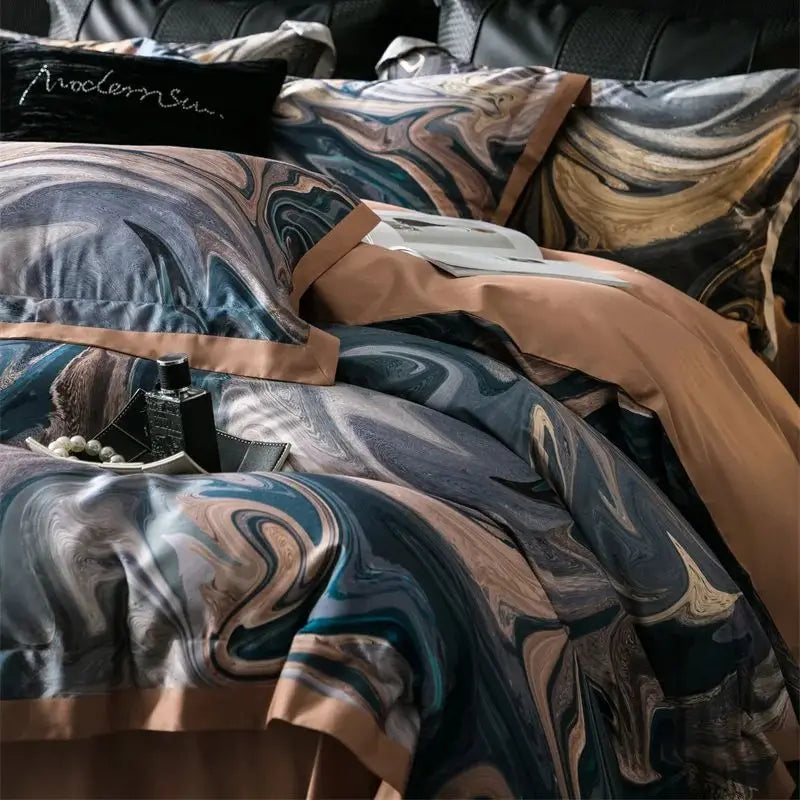 Afralia™ Vintage Distorted Painting Print Bedding Set with Soft Lyocell Cotton, Silky Feel