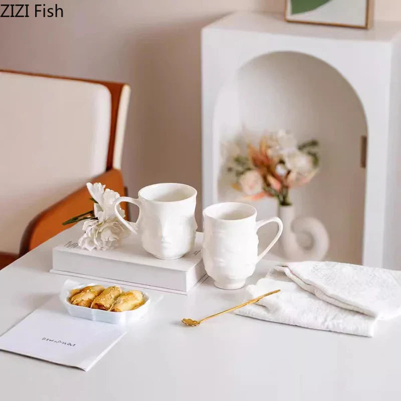 Afralia™ Ceramic Face Mugs: Creative Design Coffee Cup, Tea Cup, Juice Container