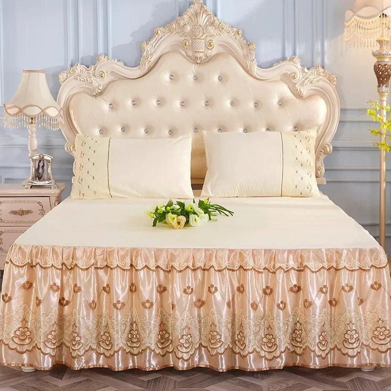 Afralia™ Ruffles Lace Edge Bed Sheet Set with Embroidery Detail