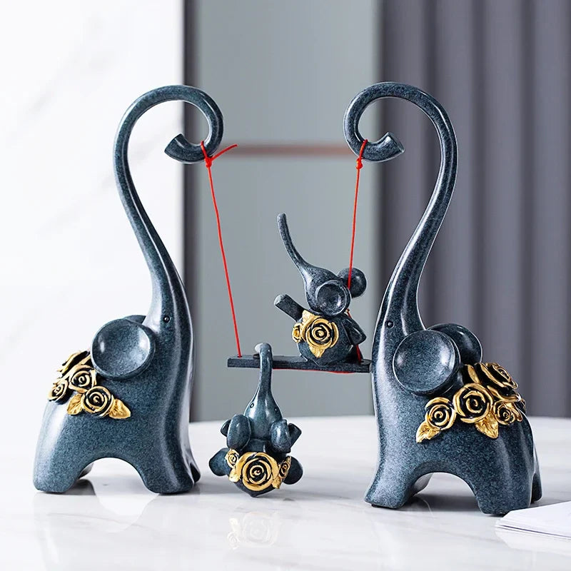 Afralia™ Elephant Family Swing Sculpture: Resin Home Decor & Gift