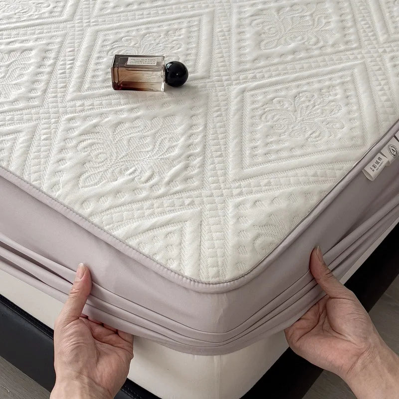 Afralia™ Luxury Carved Quilted Single Fitted Sheet - Washable Mattress Cover