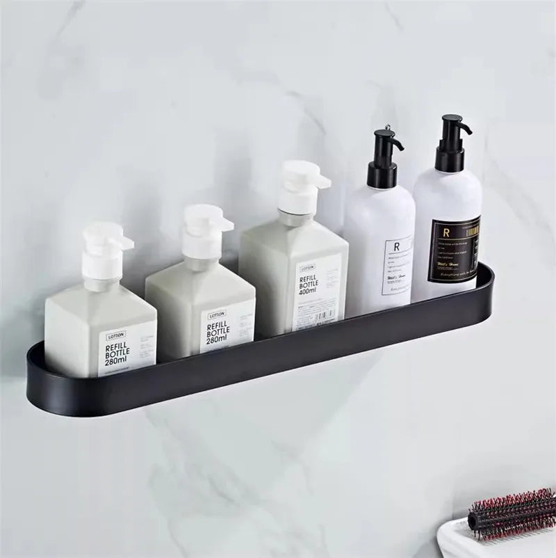 Afralia™ Alumium Bathroom Shelf with Towel Bar and Corner Storage Shelf