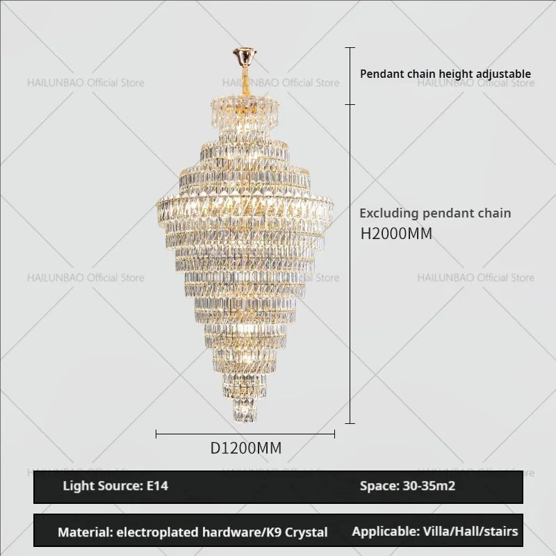 Afralia™ Crystal Chandelier: Penthouse Light Luxury for Villa Livingroom, Rotating Staircase Atmosphere