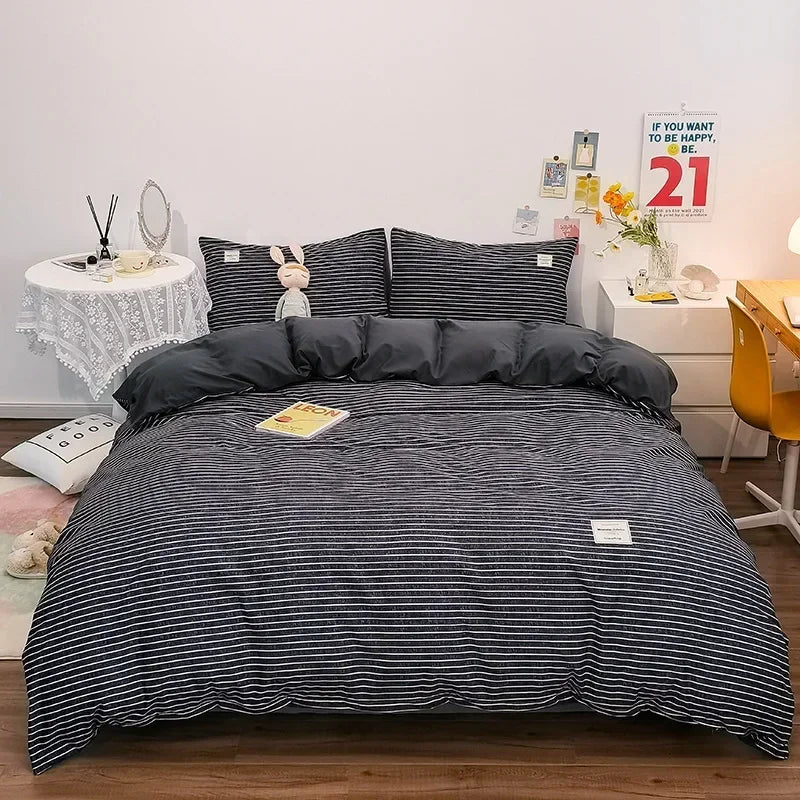 Afralia™ Japanese Grid Print Bedding Set for All Seasons, Queen/King Size Quilt Cover