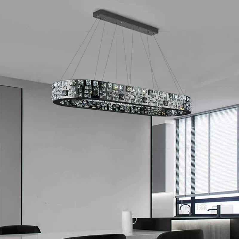 Afralia™ Black Crystal Chandelier for Dining & Living Room Decor - Ceiling Pendant Light