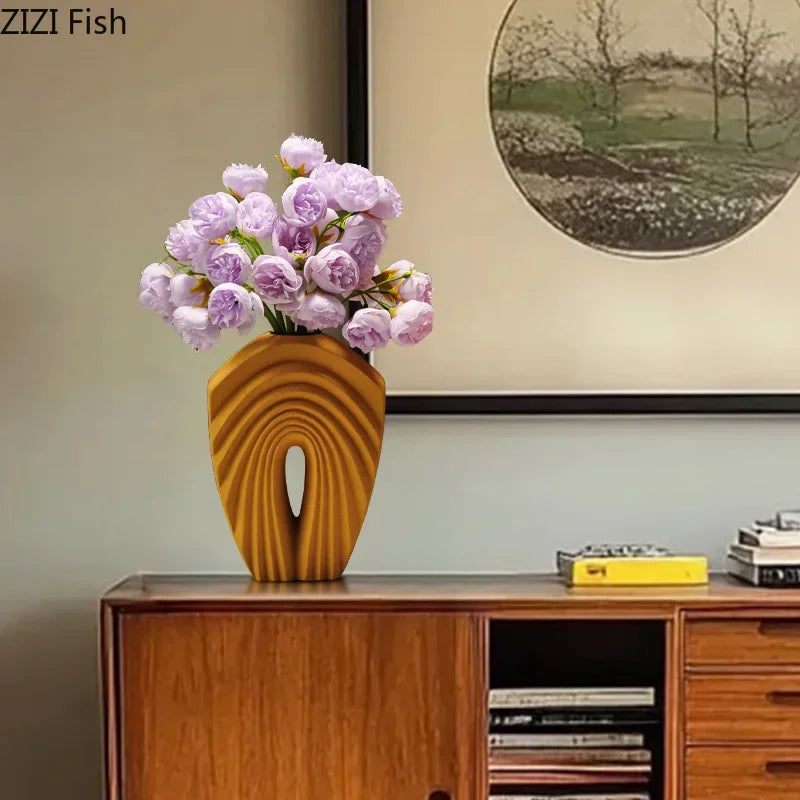 Afralia™ Geometric Ceramic Vase Set for Modern Floral Arrangements