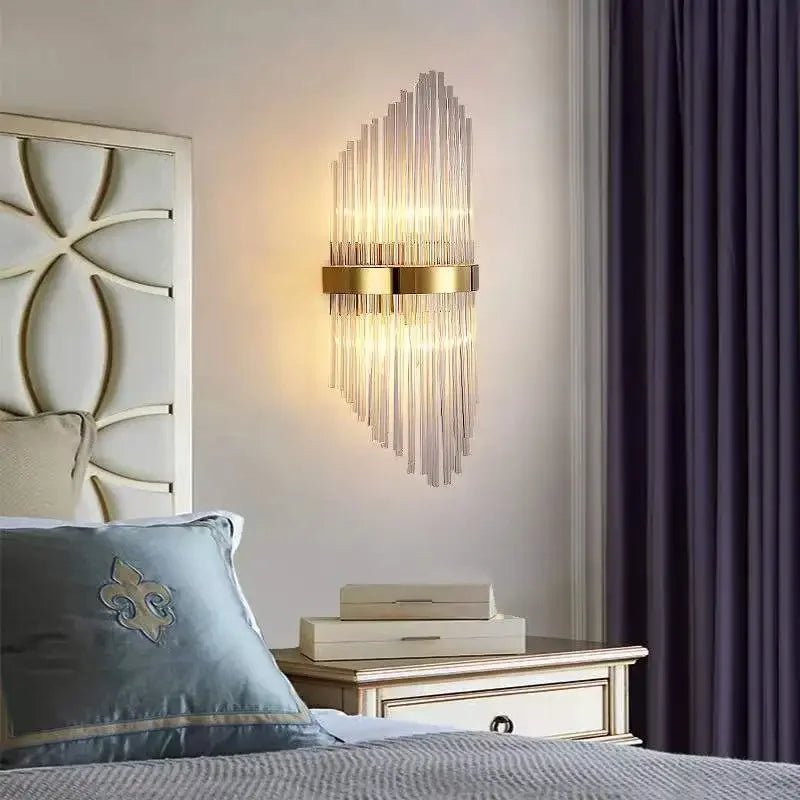 Afralia™ Glass Rod Crystal Wall Sconce: Modern Luxury Bedroom Living Room Light