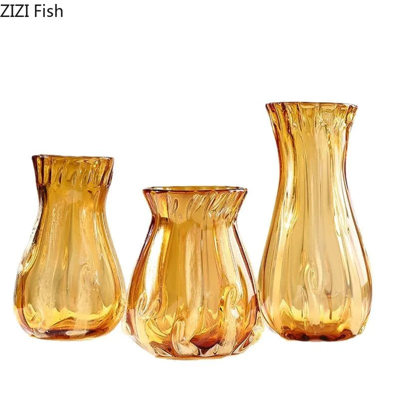 Amber Glass Vase Hydroponics Pot for Table Decoration by Afralia™