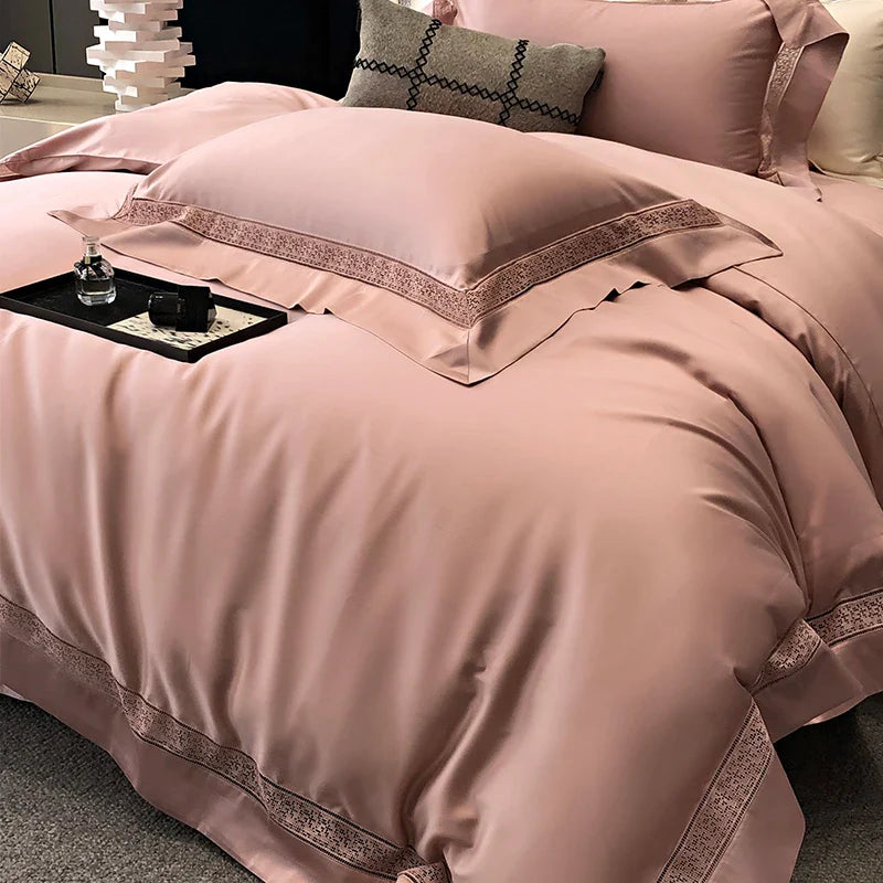 Afralia™ Silky 1500TC Egyptian Cotton Bedding Set with Wide Edge & Pillowcases