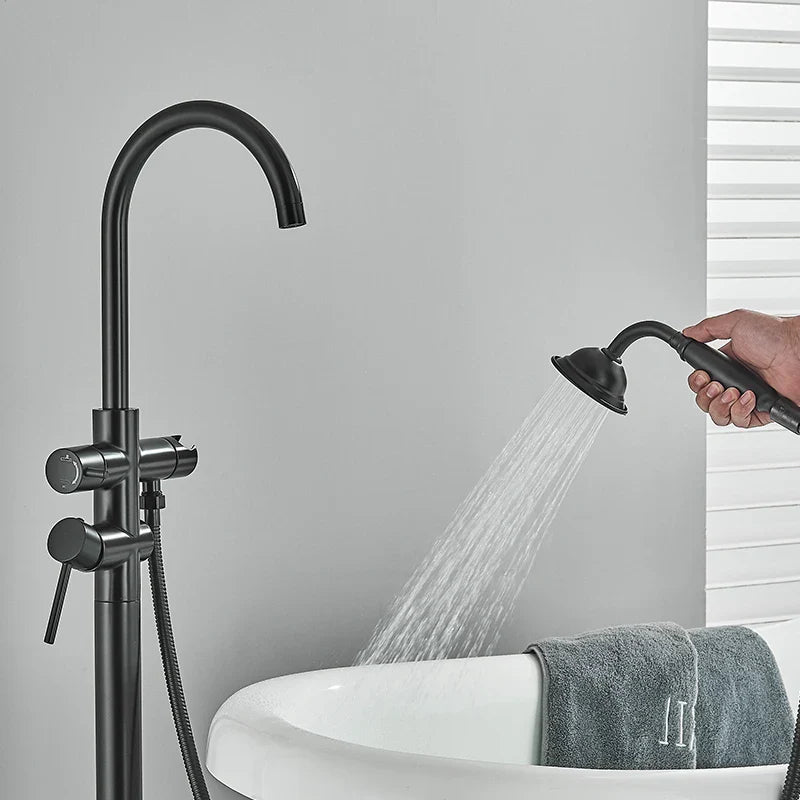 Afralia™ Matte Black Bathtub Mixer Tap with 360 Rotation Spout, Hand Shower, Dual Handle