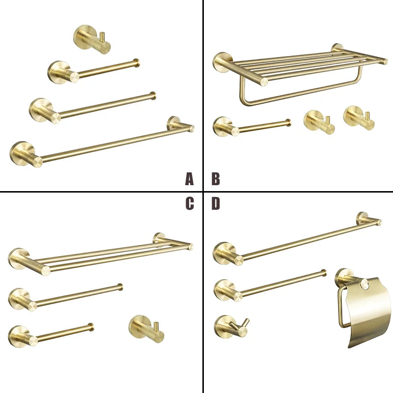 Afralia™ Brushed Gold Bathroom Hardware Set with Stainless Steel Towel Bar & Paper Holder