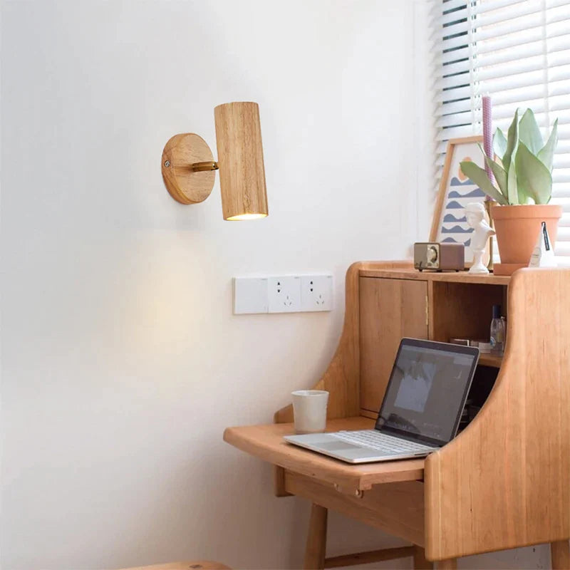 Afralia™ Wooden LED Wall Lamp Adjustable Spotlight for Bedrooms Living Rooms Study Illumination