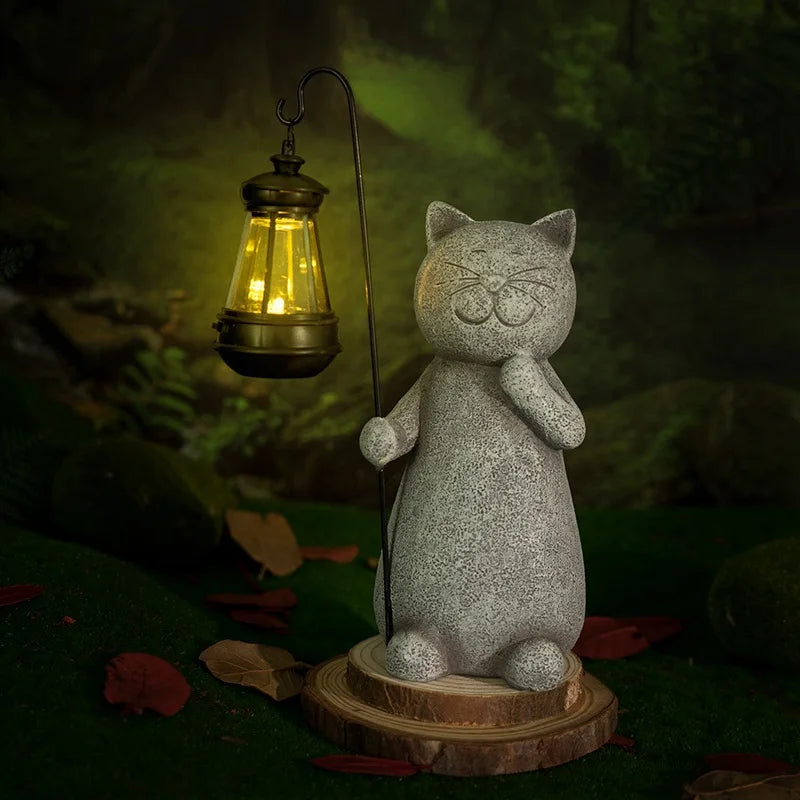 Afralia™ Solar Cat Figurine with LED Light for Garden Decor