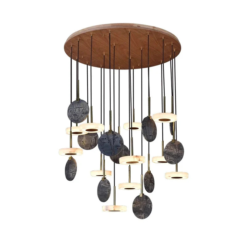 Afralia™ Marble Wood LED Ceiling Chandelier for Living Room