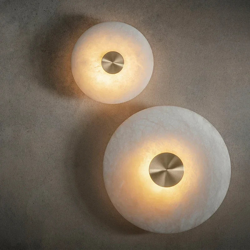 Afralia™ LED Marble Brass Wall Sconce: Modern Art Deco Round Light for Parlor & Aisle