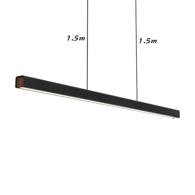Afralia™ LED Linear Pendant Light - White Black Wood Finish - Long Hanging Office Fixture