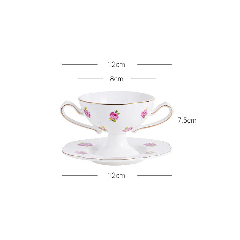 Afralia™ Flower Edge Porcelain Cup Icecream Mug Tea Coffee Teacup Juice Cup
