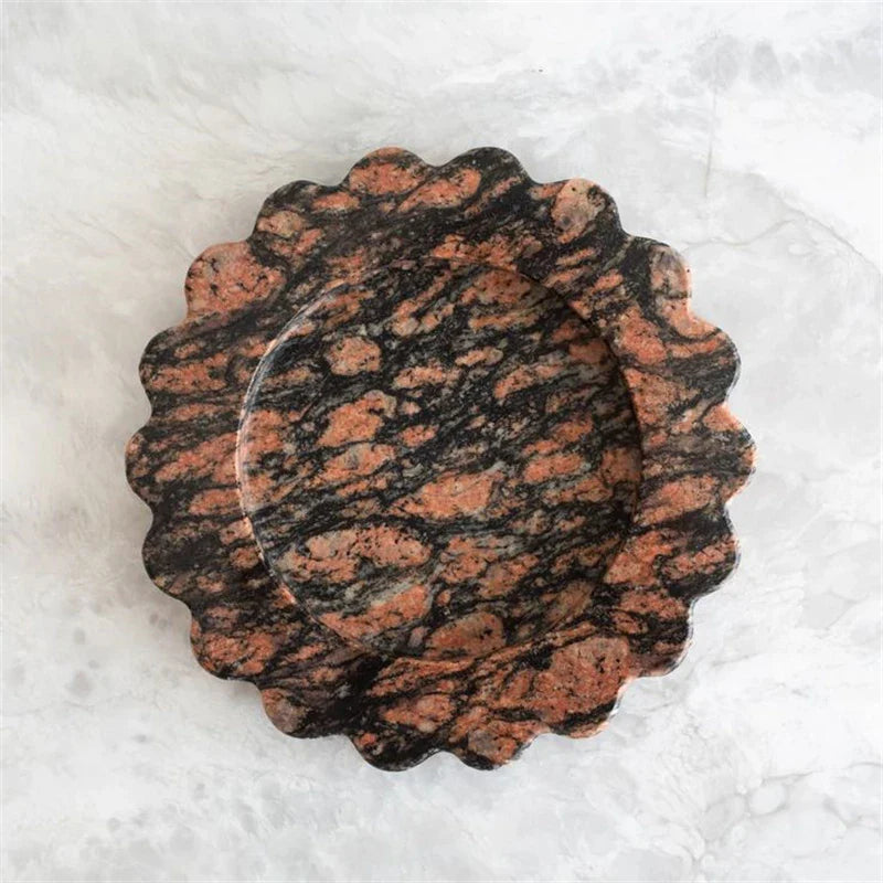 Afralia™ Marble Travertine Serving Tray Scalloped Edge Square Display Tray