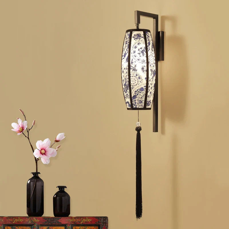 Afralia™ Retro Fabric Wall Sconce Lamp for Chinese Restaurant Tearoom Living Room