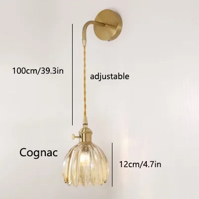 Afralia™ Retro Flower Glass Copper Pendant Lamp: Nordic LED Light for Bedroom Decor